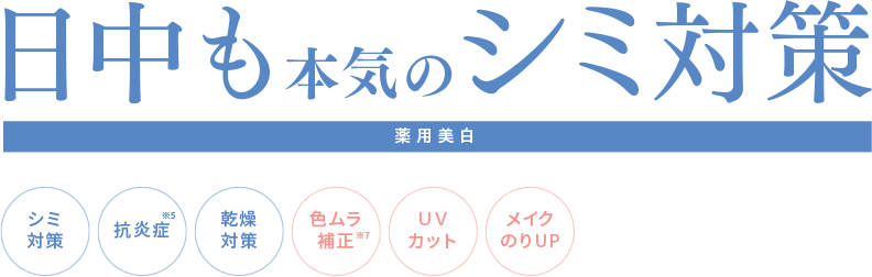 日中も本気のシミ対策【薬用美白】シミ対策、抗炎症※5、乾燥対策、色ムラ補正※7、ＵＶカット、メイクのりUP