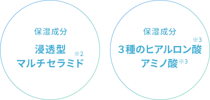 保湿成分　浸透型マルチセラミド※2　保湿成分　3種のヒアルロン酸※5　アミノ酸※5