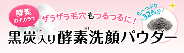 ざらざら毛穴もつるつるに！　酵素のチカラで毛穴もキレイにつるりん肌　黒炭入り酵素洗顔パウダー　たっぷり32回分