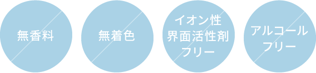 無香料、無着色、イオン性界面活性剤フリー アルコールフリー