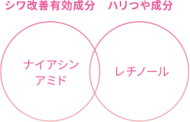 シワ改善有効成分ナイアシンアミド、ハリつや成分レチノール