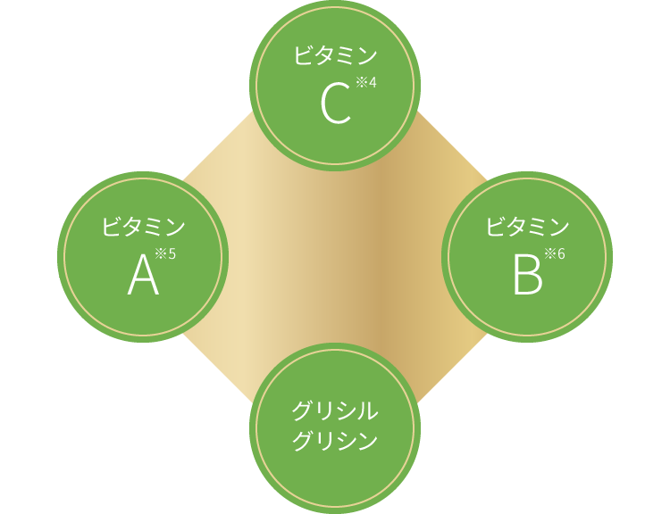 ビタミンC※4、ビタミンA※5、ビタミンB※6、グリシルグリシン